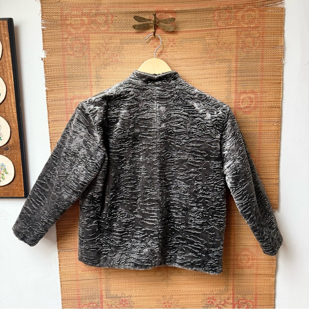 Pinco Pallino Italian Designer Faux Persian Lamb Fur Contemporary Grey Jacket - Picture 5 of 6